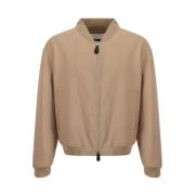 Geribbelde Kraag Wollen Jas met Ritszak Jil Sander , Beige , Heren