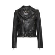 Zwarte leren bikerjas Golden Goose , Black , Dames