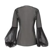 Transparante Organza Ballonmouw Top Genny , Black , Dames