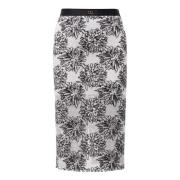 Witte Bloemen Geborduurde Katoenen Rok Twinset , Black , Dames