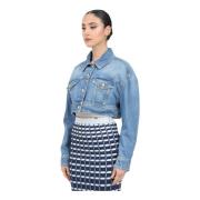 Blauwe Denim Jas Casual Chic Look Elisabetta Franchi , Blue , Dames