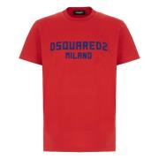 Gedurfde Milano Print Korte Mouw T-Shirt Dsquared2 , Red , Heren