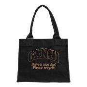 Denim Tote Tas Ganni , Black , Dames