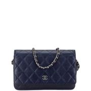 Pre-owned Leather wallets Chanel Vintage , Blue , Dames