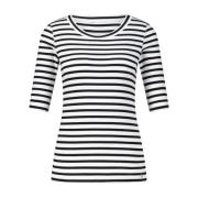 Gestreept T-shirt, Korte Mouw, Ronde Hals Marc Cain , Black , Dames