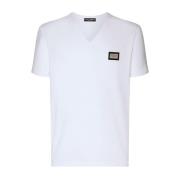 Wit V-hals T-shirt en Polo Dolce & Gabbana , White , Heren