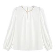 Elegante Blouse met Kristalversieringen Motivi , White , Dames