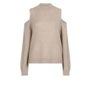 Taupe Alpaca Trui met Open Schouders Dante 6 , Beige , Dames