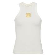 Witte Mouwloze Halter Top Retro Logo Balmain , White , Dames