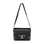 Tijdloze schoudertas met T-Schnalle Tod's , Black , Dames