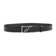 Zwarte Leren Riem met Zilveren Gesp Brioni , Black , Heren