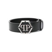 Zwarte Leren Riem voor Mannen Philipp Plein , Black , Heren