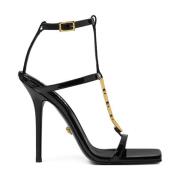 Zwarte Stiletto Hak Open Teen Sandaal Versace , Black , Dames