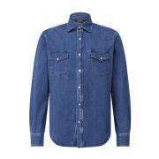 Klassieke Denim Overhemd Moorer , Blue , Heren