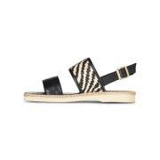 Gevlochten Stijl Leren Sandalen Rubberen Zool Hogan , Black , Dames