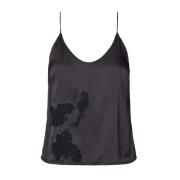 Viscose Top met Kantdetails Rabens Saloner , Black , Dames