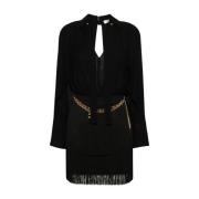 Zwarte Georgette Shirt Minijurk met Crêpe Rok Elisabetta Franchi , Bla...