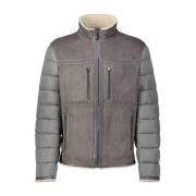 Velours Leren Jas met Lamsvacht Voering Milestone , Gray , Heren