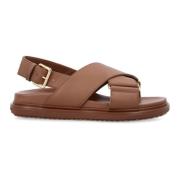 Leren Voetbed Sandalen Lage Top Monokleur Marni , Brown , Dames