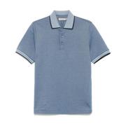 Effen Blauw Poloshirt met Gestreept Detail Canali , Blue , Heren