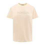 Biologisch Katoenen T-shirt met Geborduurd Logo Moncler , Beige , Dame...