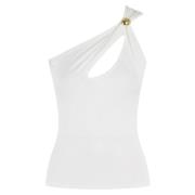 Eén-schouder Viscose Stretch Juweel Top Federica Tosi , White , Dames