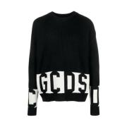 Logo Intarsia-Knit Crew-Neck Jumper Gcds , Black , Heren