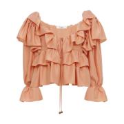 Roze Zijden Blouse met Koordjes Chloé , Pink , Dames