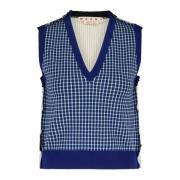 Geruite V-hals Trui Vest Marni , Blue , Dames