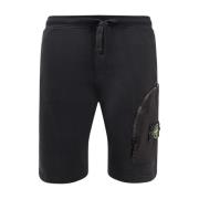 Katoenen Jogger Bermuda Shorts met Zakken Stone Island , Black , Heren