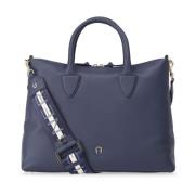 Elegante leren handtas met gouden details Aigner , Blue , Dames