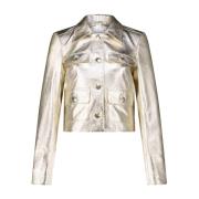 Metallic Leren Jas met Kent Kraag Riani , Yellow , Dames