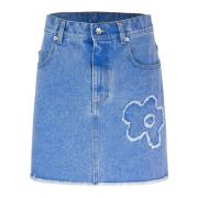 Denim Mini Rok met Geborduurde Patches Marni , Blue , Dames