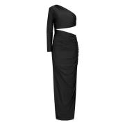 Elegante One-Shoulder Maxi Jurk met Cut-Out Nicowa , Black , Dames