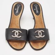 Pre-owned Leather sandals Chanel Vintage , Black , Dames