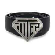 Zwarte Leren Logo Riem voor Mannen Iuter , Black , Heren