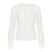 Feminine Jersey Blouse met Kantmouwen Kaffe , White , Dames