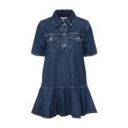 Gekreukte Toekomst Denim Jurk Ganni , Blue , Dames