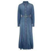 Denim Maxi Jurk Ganni , Blue , Dames