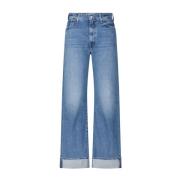 Klassieke Wide Leg Denim Jeans Mother , Blue , Dames