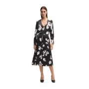 Tulpenprint V-hals Jurk Hugo Boss , Black , Dames