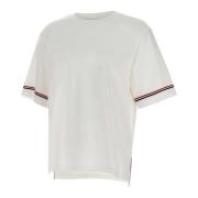 Wit Interlock Katoenen T-shirt met Logo Thom Browne , White , Heren