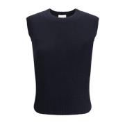 Luxe Cashmere Geribbelde Crew Neck Vest Allude , Blue , Dames