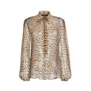 Luipaardprint Zijden Blouse met Sjaal Roberto Cavalli , Brown , Dames