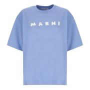 Blauw Katoenen T-shirt met Logo Marni , Blue , Dames