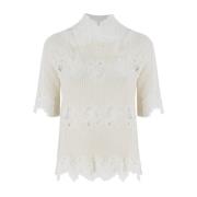 Bloemen Kant Hoge Hals Sweater Ermanno Scervino , White , Dames