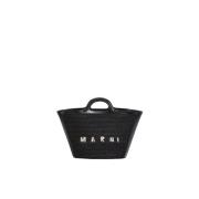 Zwarte Tropicalia Raffia Handtas met Leren Sluiting Marni , Black , Da...