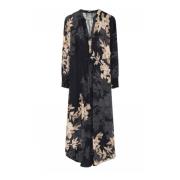 Lange Jurk met Smock Detail en Bloemenprint Gustav , Multicolor , Dame...