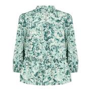 Groene Rose Print Blouse met Ruche Part Two , Multicolor , Dames