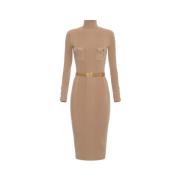 Bruine Wrap Jurk met V-Hals Elisabetta Franchi , Brown , Dames